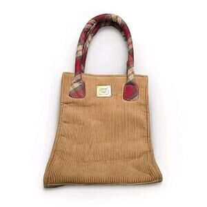 Longaberger Tan Corduroy Plaid Interior‎ Bag Purse Small